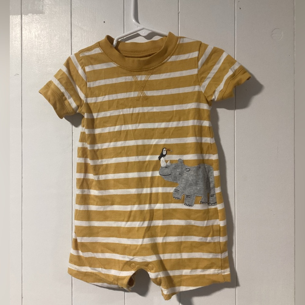 18 Month Carters Onesie Yellow White Stripes Shirt Sleeves and Shorts Button Up